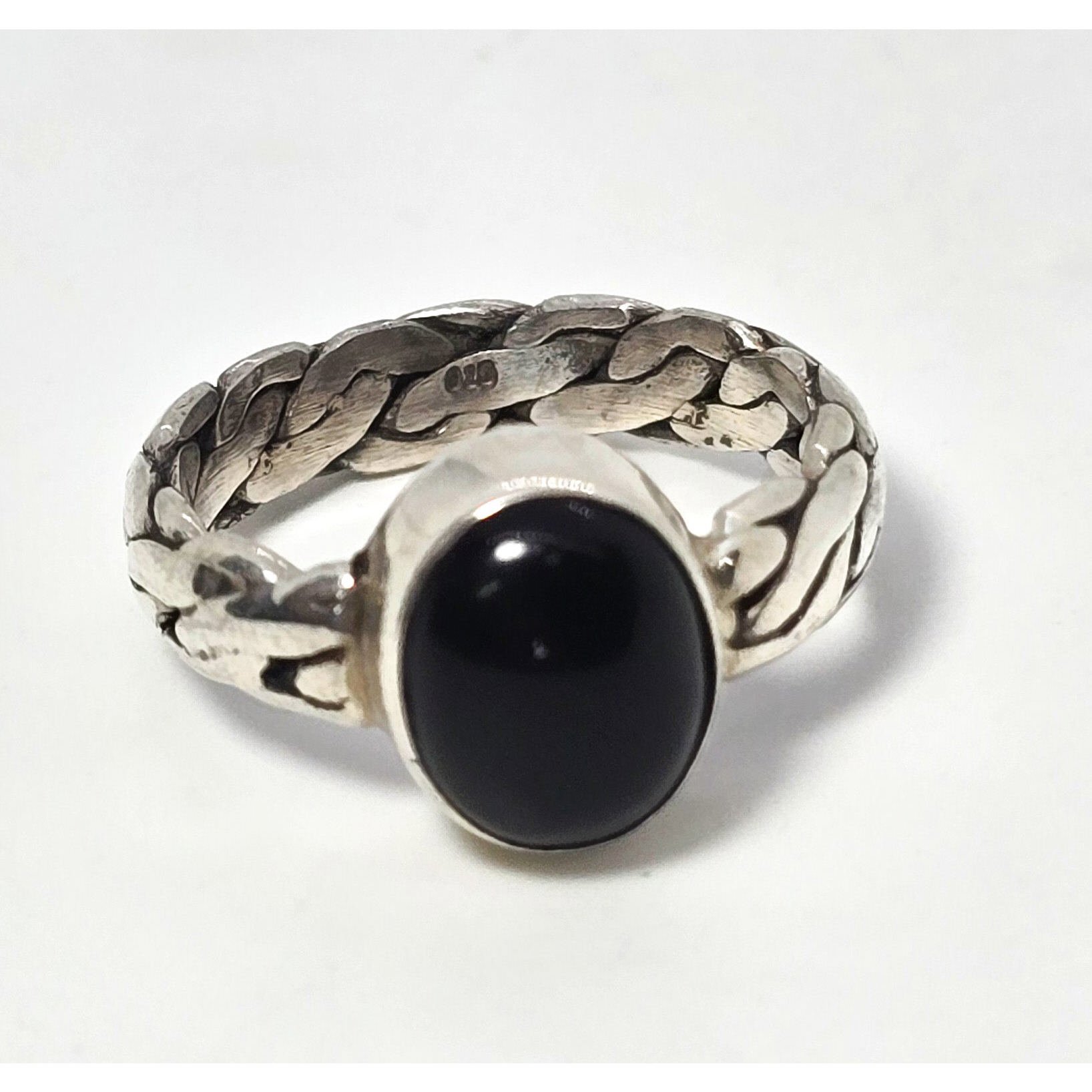 Black onyx simple braided band retro vintage sterling silver ring size 5.5