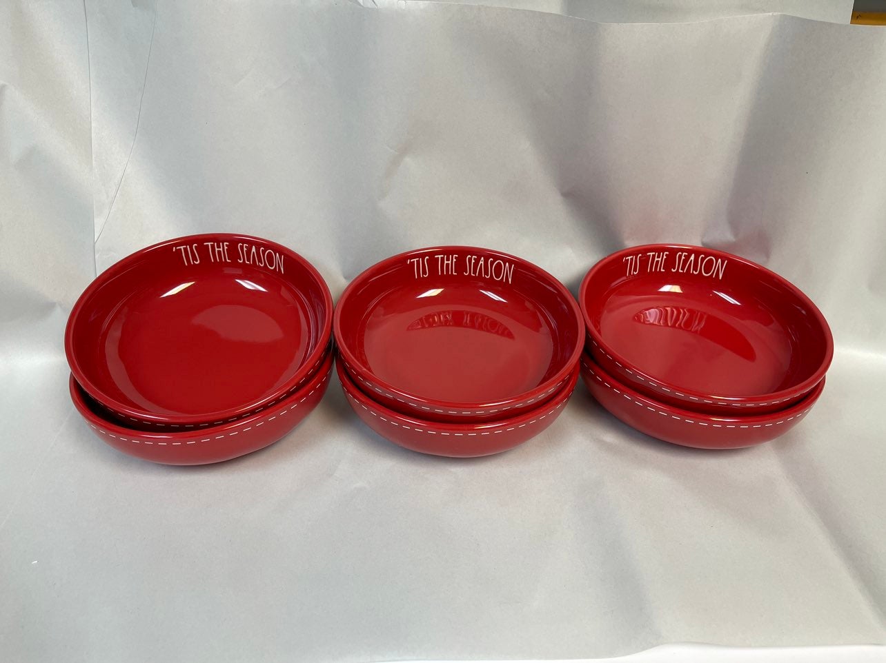 Rae Dunn TIS THE SEASON red pasta bowls