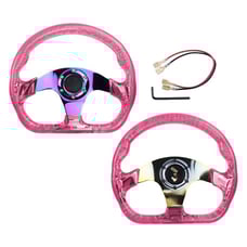 NEW JDM Universal 6-Hole 326mm Vip Pink Crystal Bubble Neo Spoke Steering Wheel