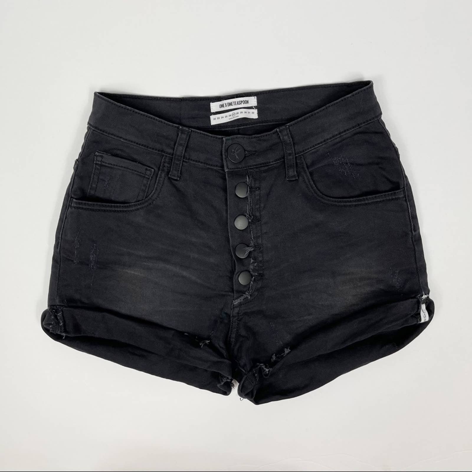 One Teaspoon Harlets High Rise Black Denim Shorts 27