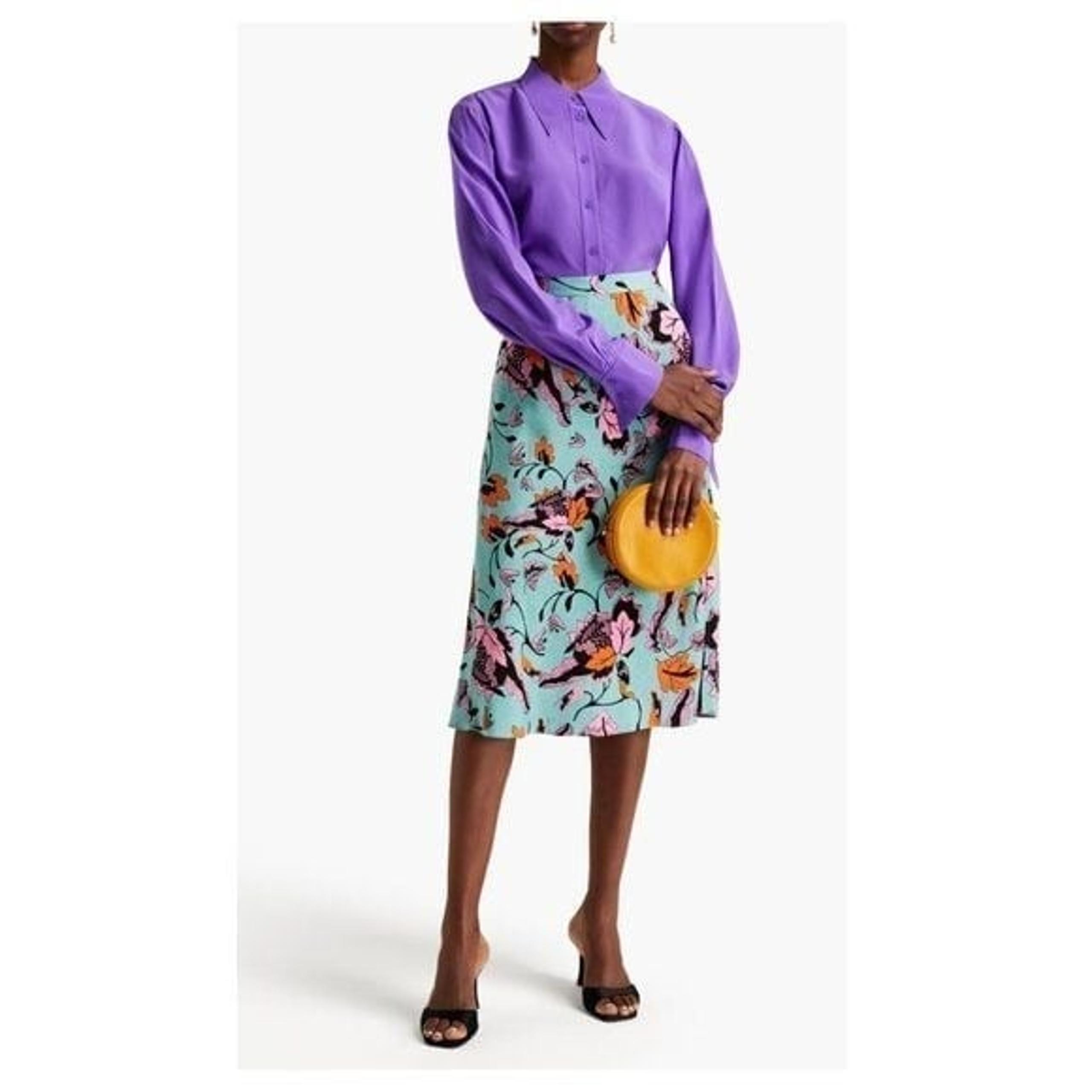 DVF DIANE VON FURSTENBERG Women's Beverly Floral Print Cady Skirt Green Size 10