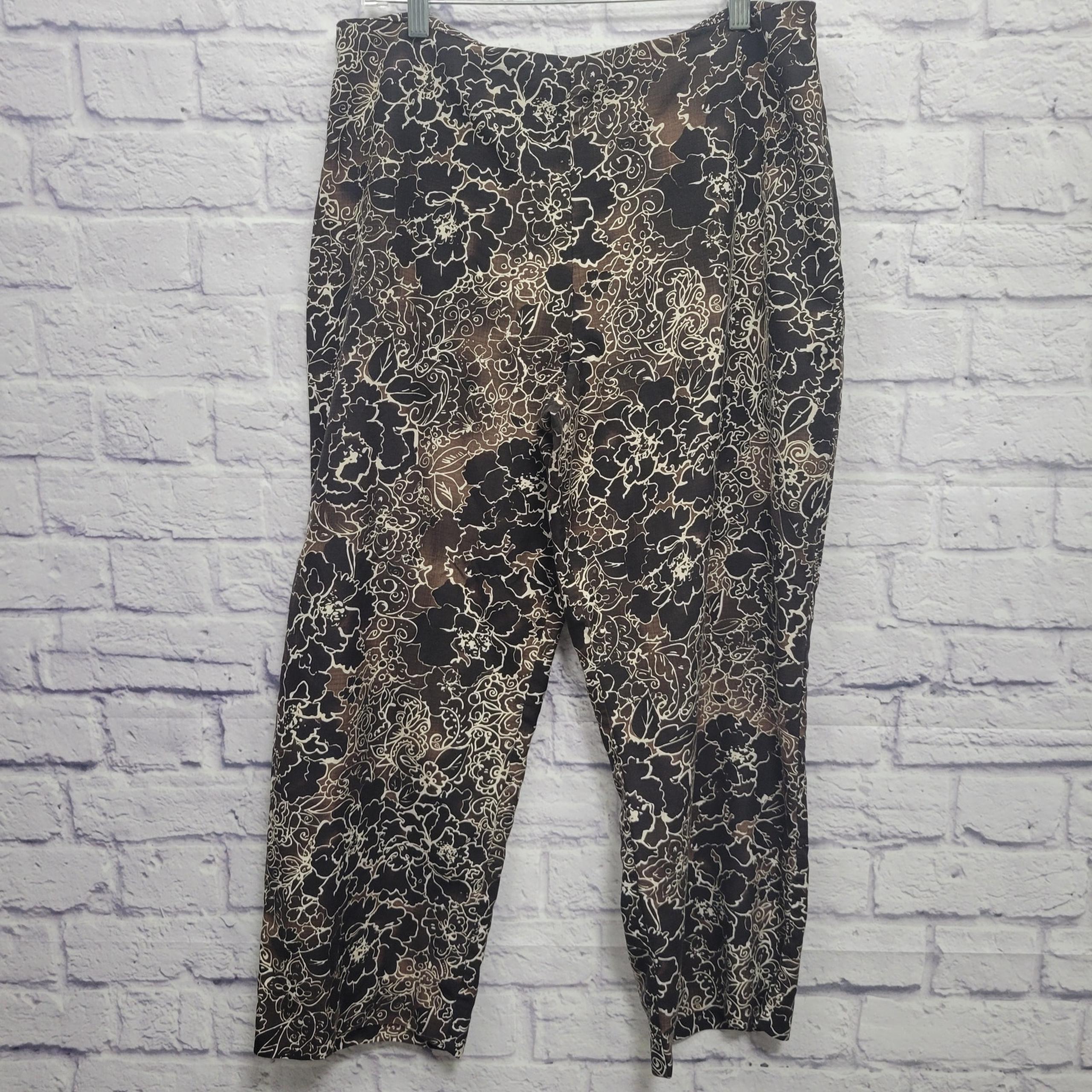Tommy Bahama 100% Silk Cropped Pants Women's Size 14 Career Back Zip Floral