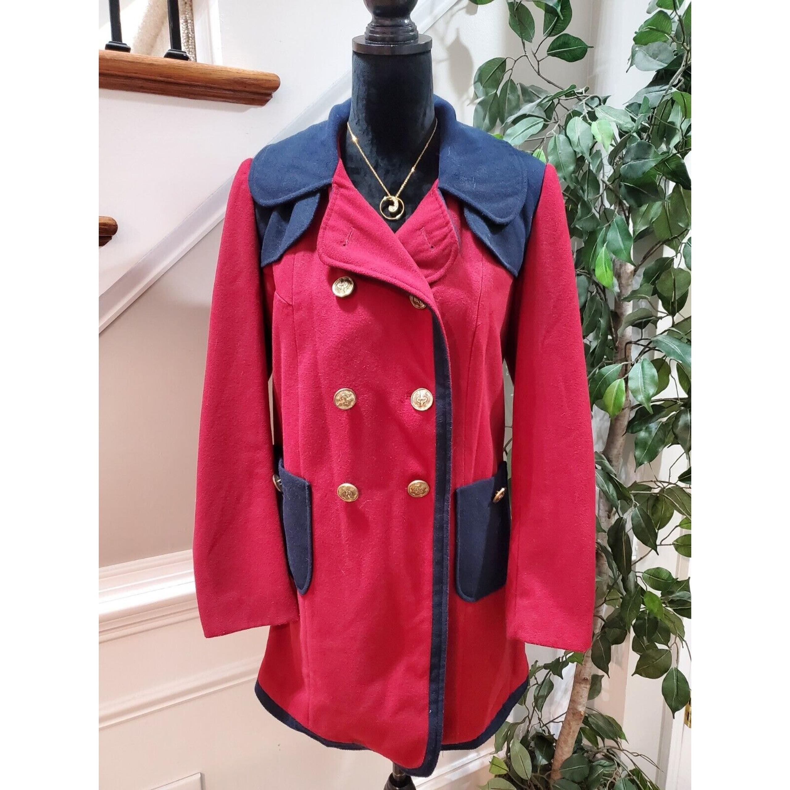 Vintage Forever21 Red Polyester Double Breasted Long Sleeve Long Coat Size Large