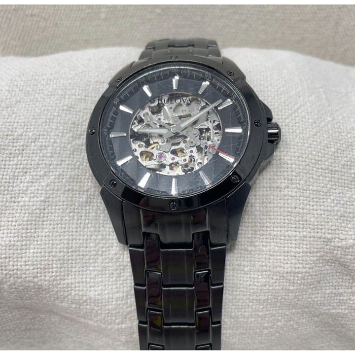 Bulova Automatic Skeleton Dial Watch Stainless Steel Black Automatic 98A147