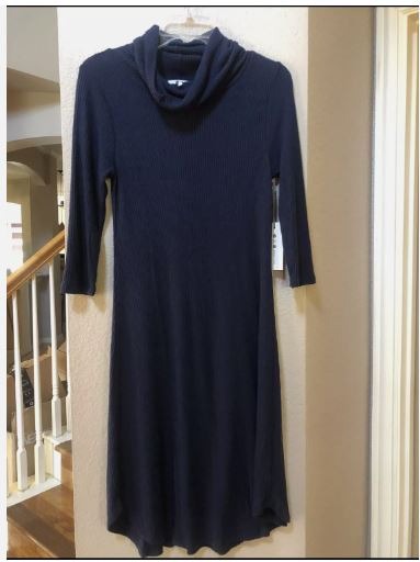 Three Dots 128 Cowl Neck Ribbed Midi Sweater Dress Size Small Comfort Slinky