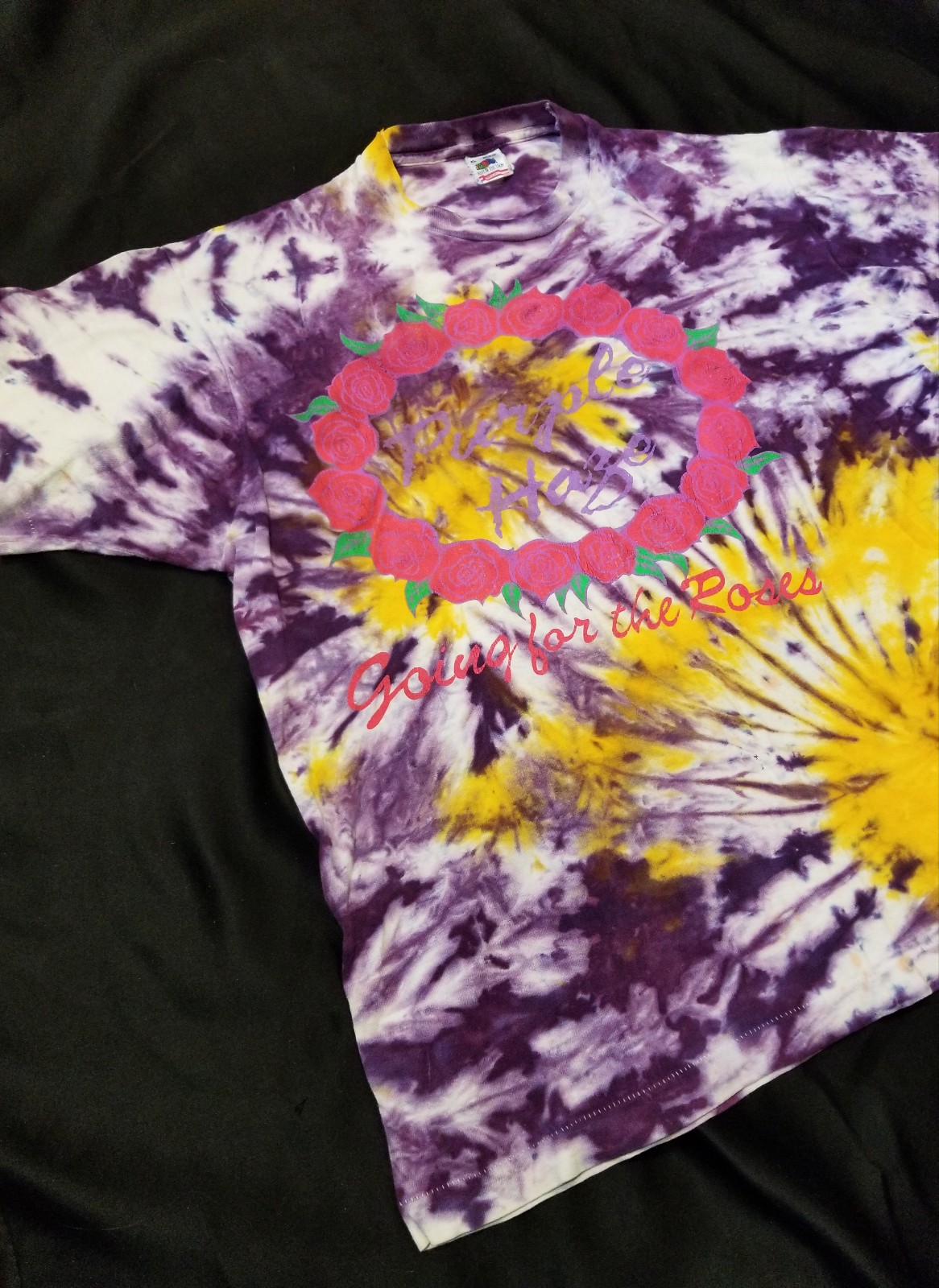 VTG Purple Haze Going For The Roses Tee Shirt Tie Dye XL Rare Vintage Fruit Loom