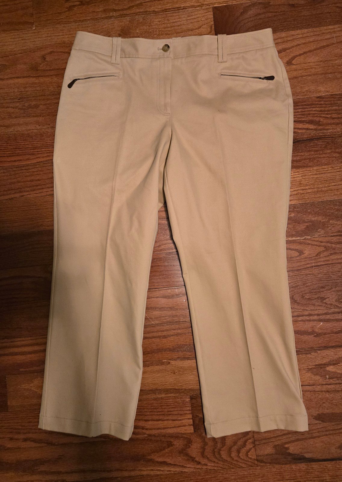 Talbots Heritage Pants NWT Size 14W, Tan, Cropped, Relaxed, Stretch, Flat Front.