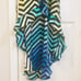 PARKER Silk Chevron Ombre High Lo Midi Wrap Dress LARGE Ruffle Rainbow V Neck