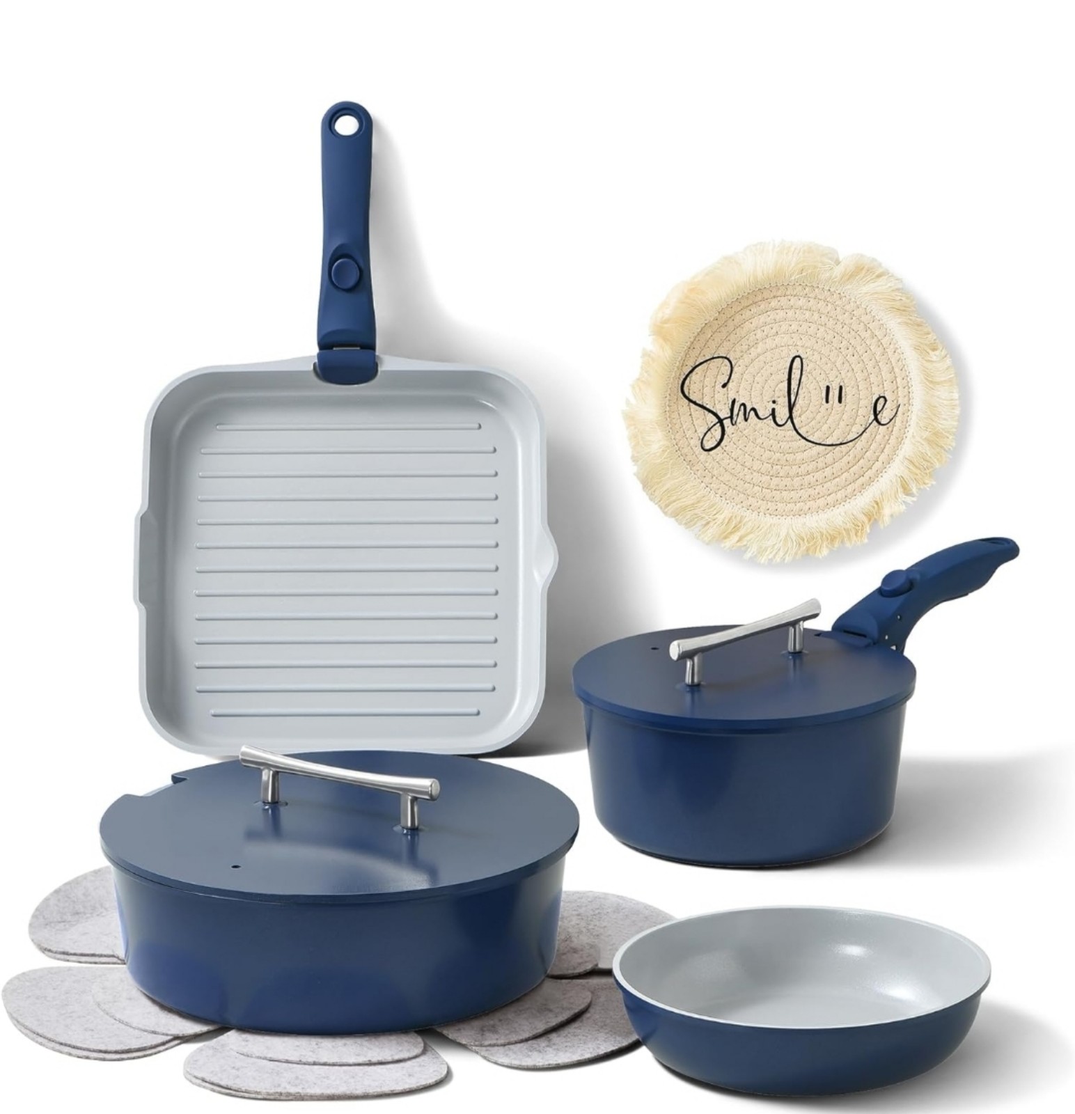 The Ailwyn 12 piece nonstick ceramic navy Blue Cookware Set with lids