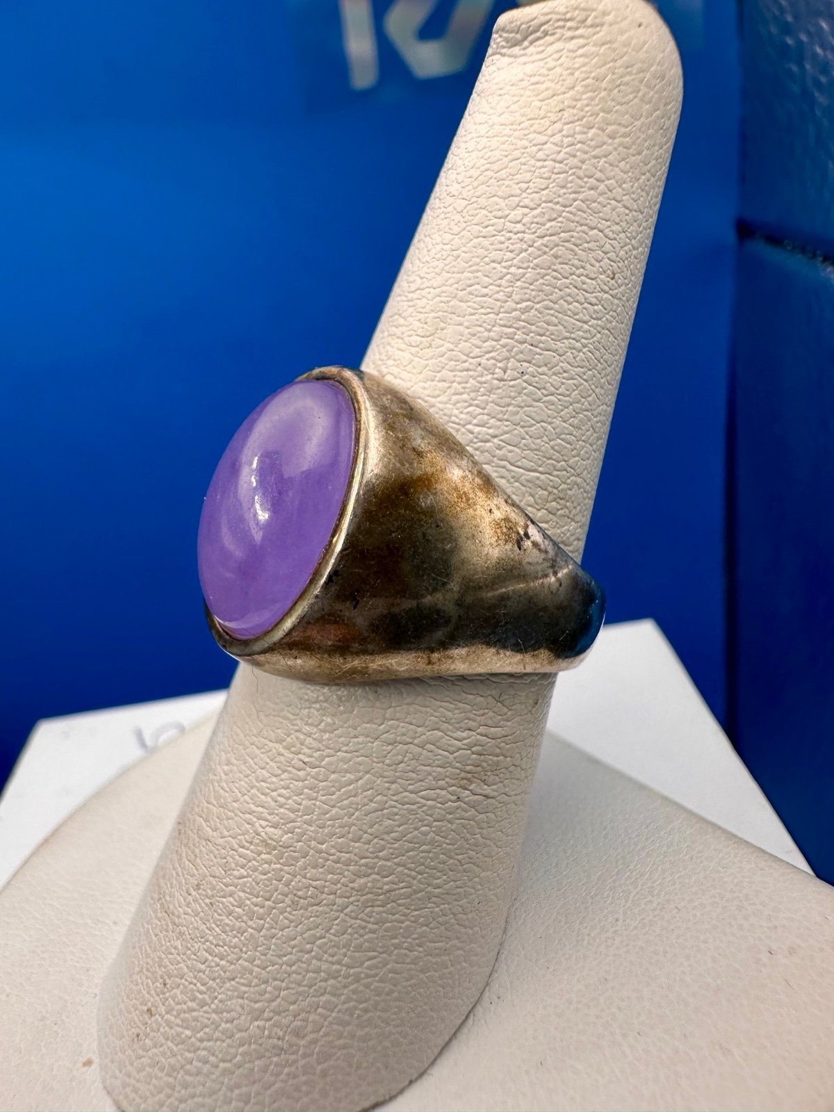 Vintage Sterling Men’s Lavender Jadeite Jade Dome style Knuckle Gemstone Ring
