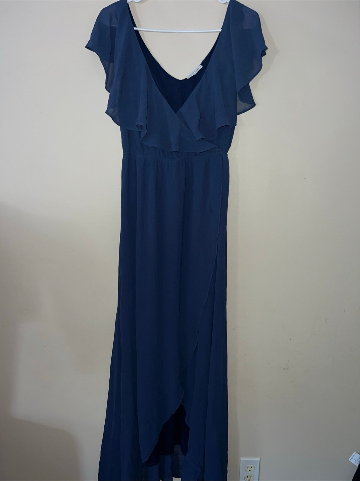 Baltic Born Blue Maxi V Neck Dress Long Ruffle Women’s Size XL