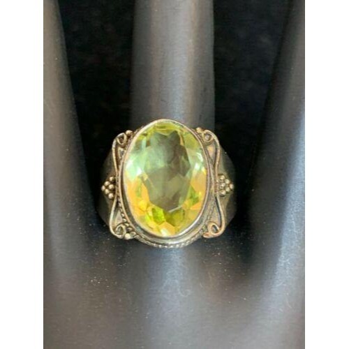Vintage Sterling Champagne Colored Quartz Cocktail Ring Sz 8 (R132)