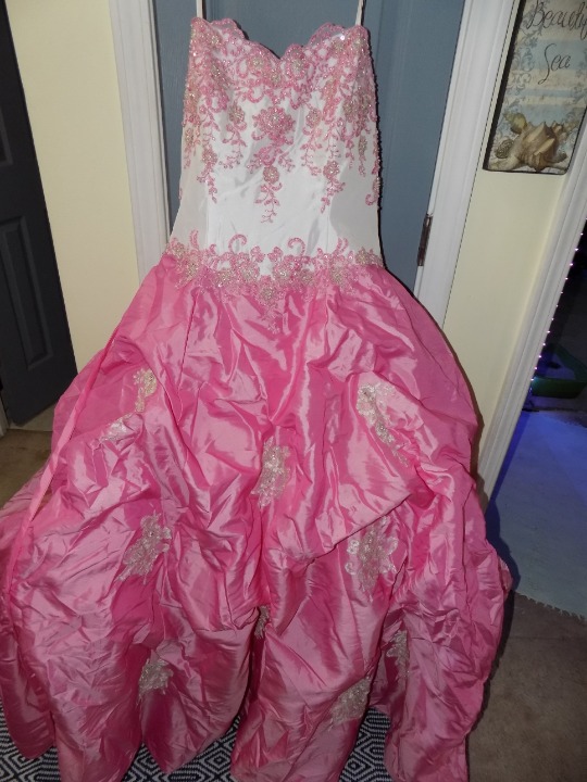 Christian Michele Pink and White Prom Gown Size 14 Women's EUC