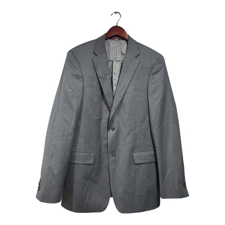 Tommy Hilfiger Mens Two Button Blazer Gray Wool Blend Sport Coat Jacket Size 38L
