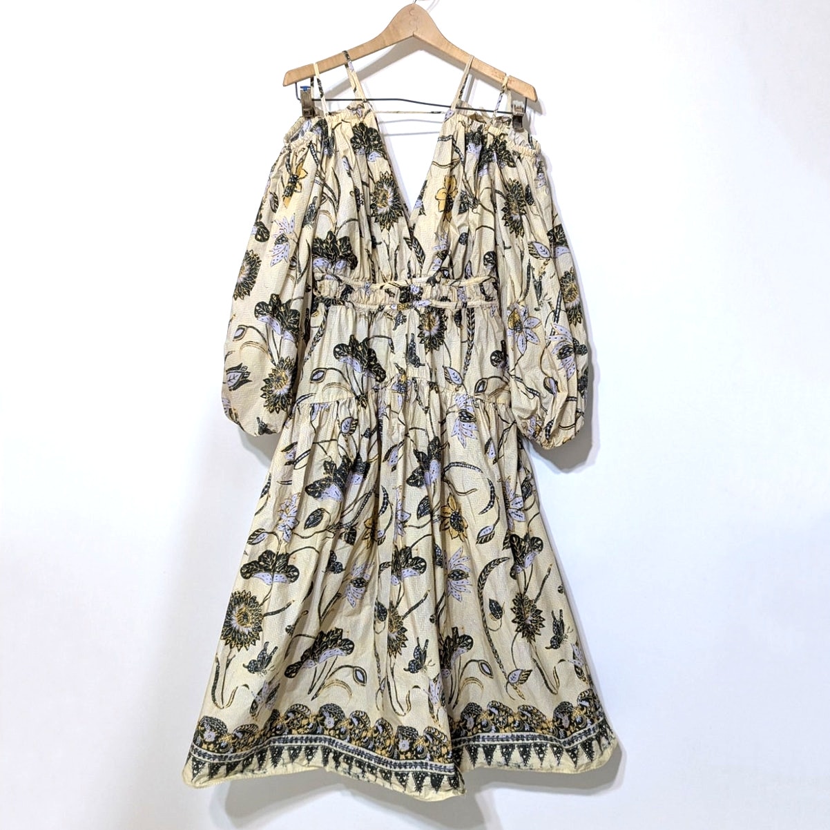 ULLA JOHNSON Tahlia Cold Shoulder Midi Dress Lemonbalm V-Neck Size 0 Preowned