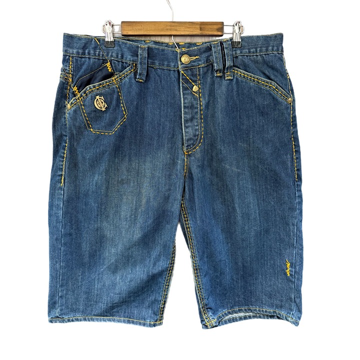 Coogi Mens Size 38 Indigo Denim Shorts with Authentic Embroidered Ornate Vintage