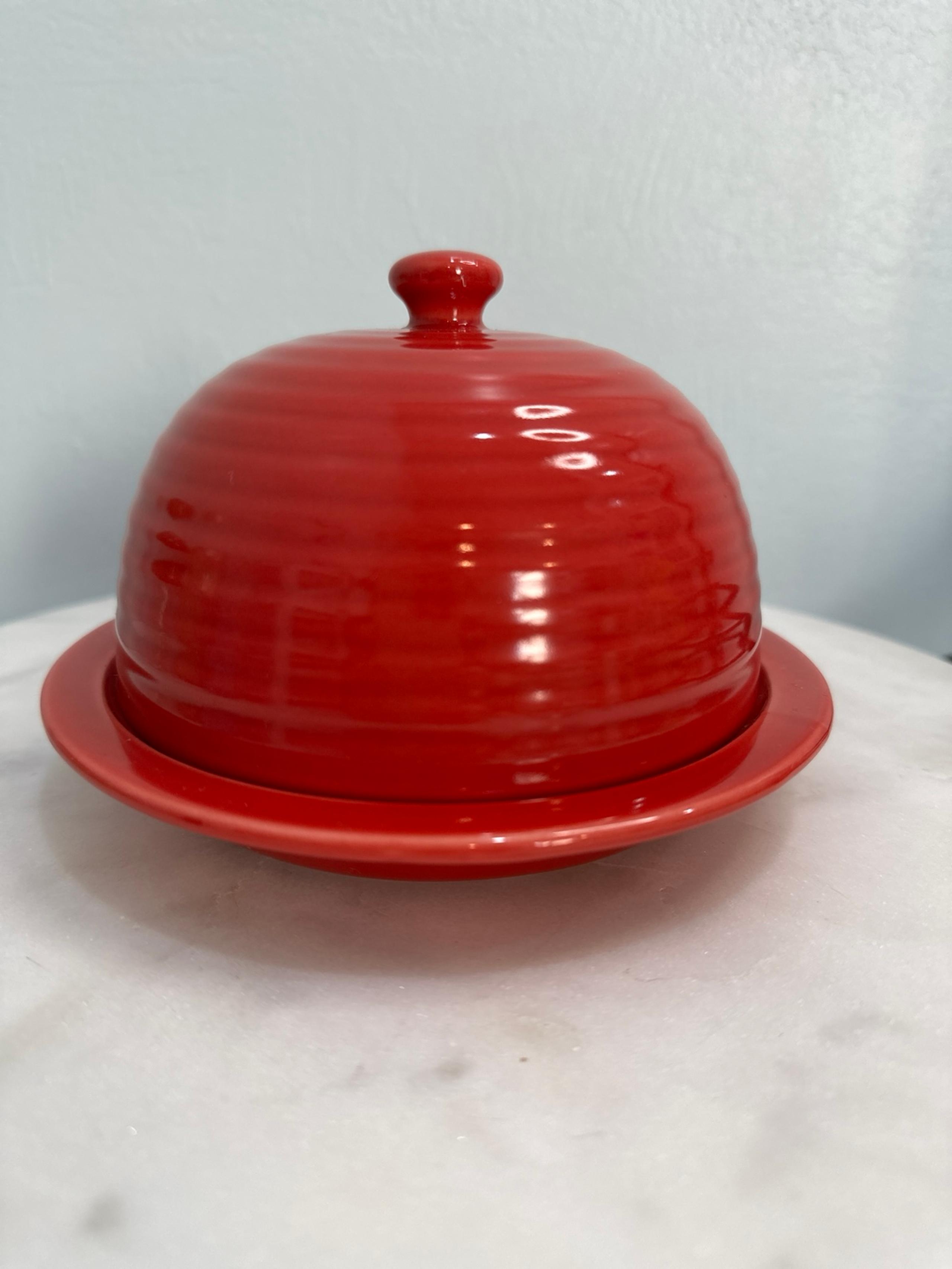 RARE Chantal Red Round Covered Butter Dish