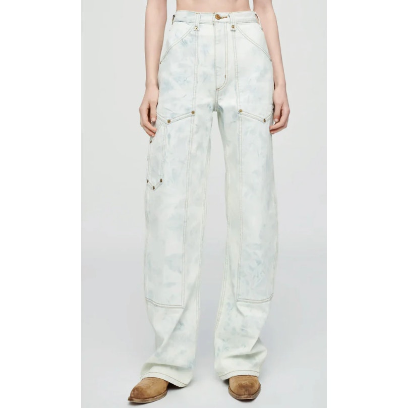 RE/DONE Women Cargo Wide Leg Jeans 25 Sunbleach Blue Tie Dye Super High Rise NWT