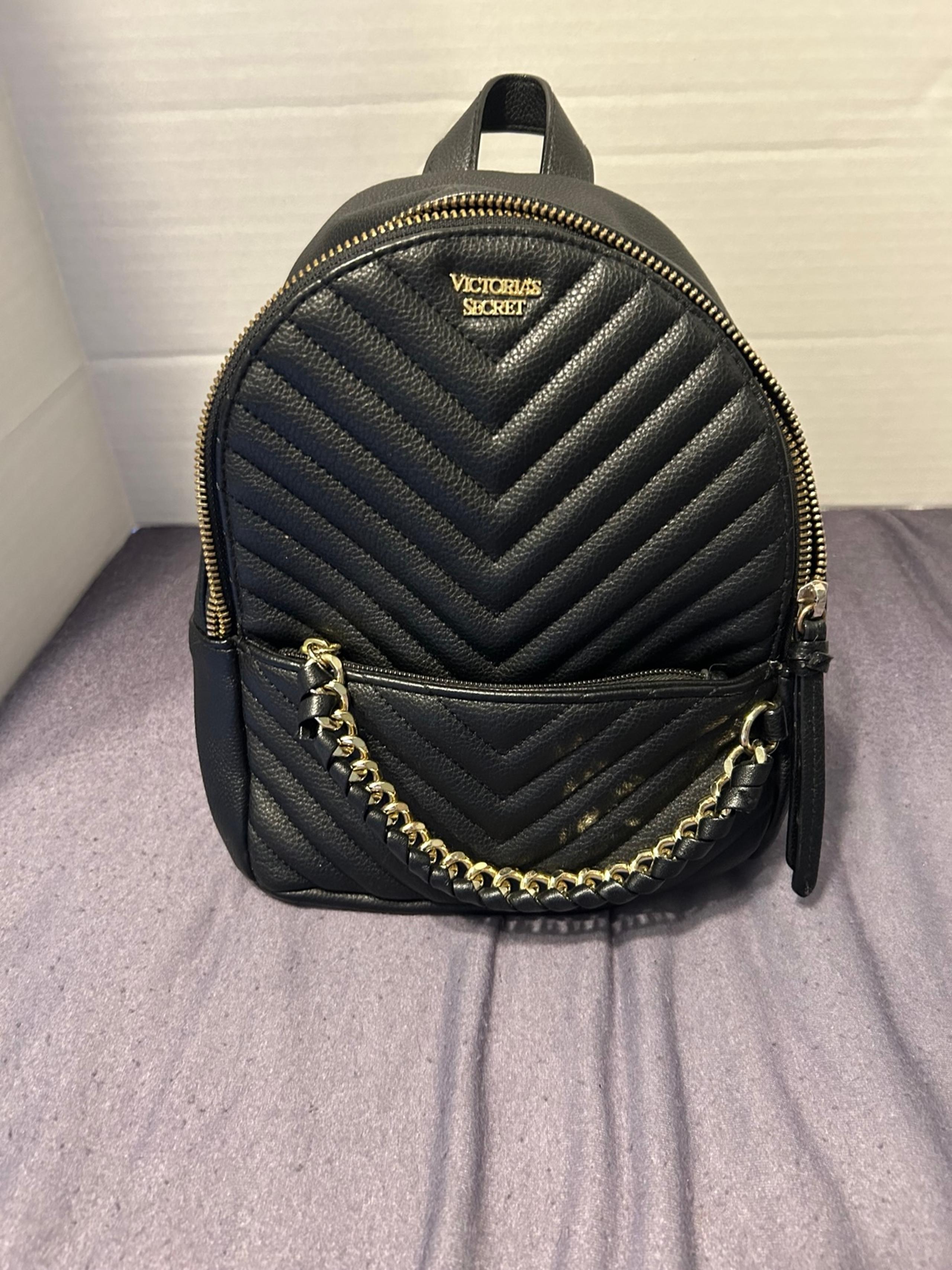 Victoria’s Secret Black Quilted Mini Backpack with Gold Chain – Chic & Stylish