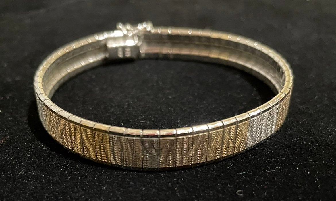 Vintage Wide Gold & Silver Italian Sterling Silver Bracelet, 7 1/2