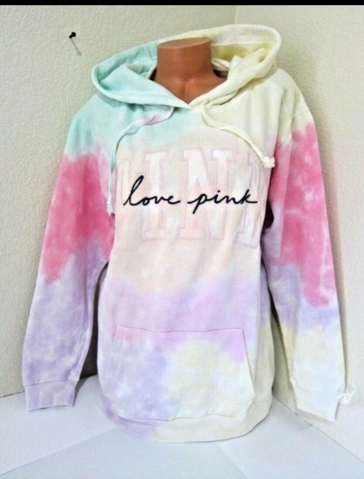 VS PINK CAMPUS HOODIE FREYA TIE DYE RAINBOW M