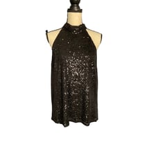 Halogen Shirt Womens Large Black Sequin Halter Tank High Neck Party Cocktail