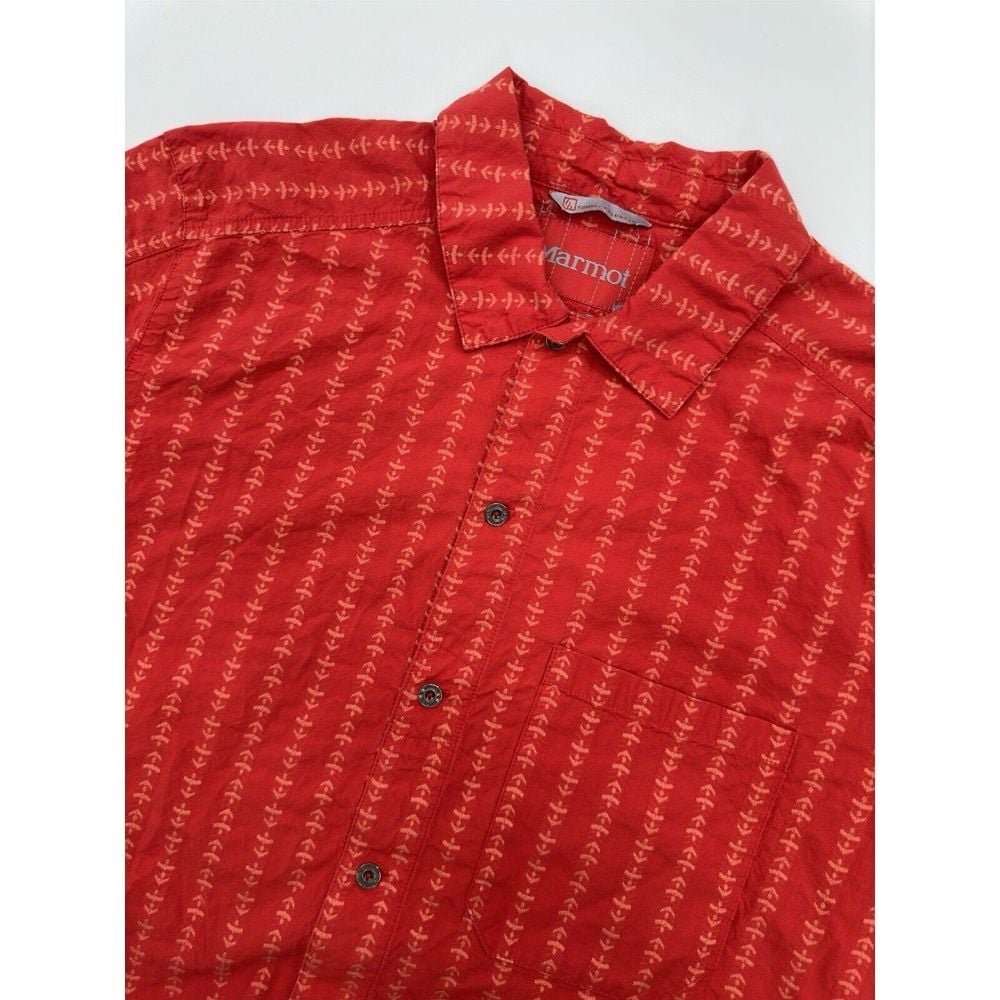 Marmot Tommy Caldwell Men's Size Large Orange Woven Short Sleeve Button Up Shirt