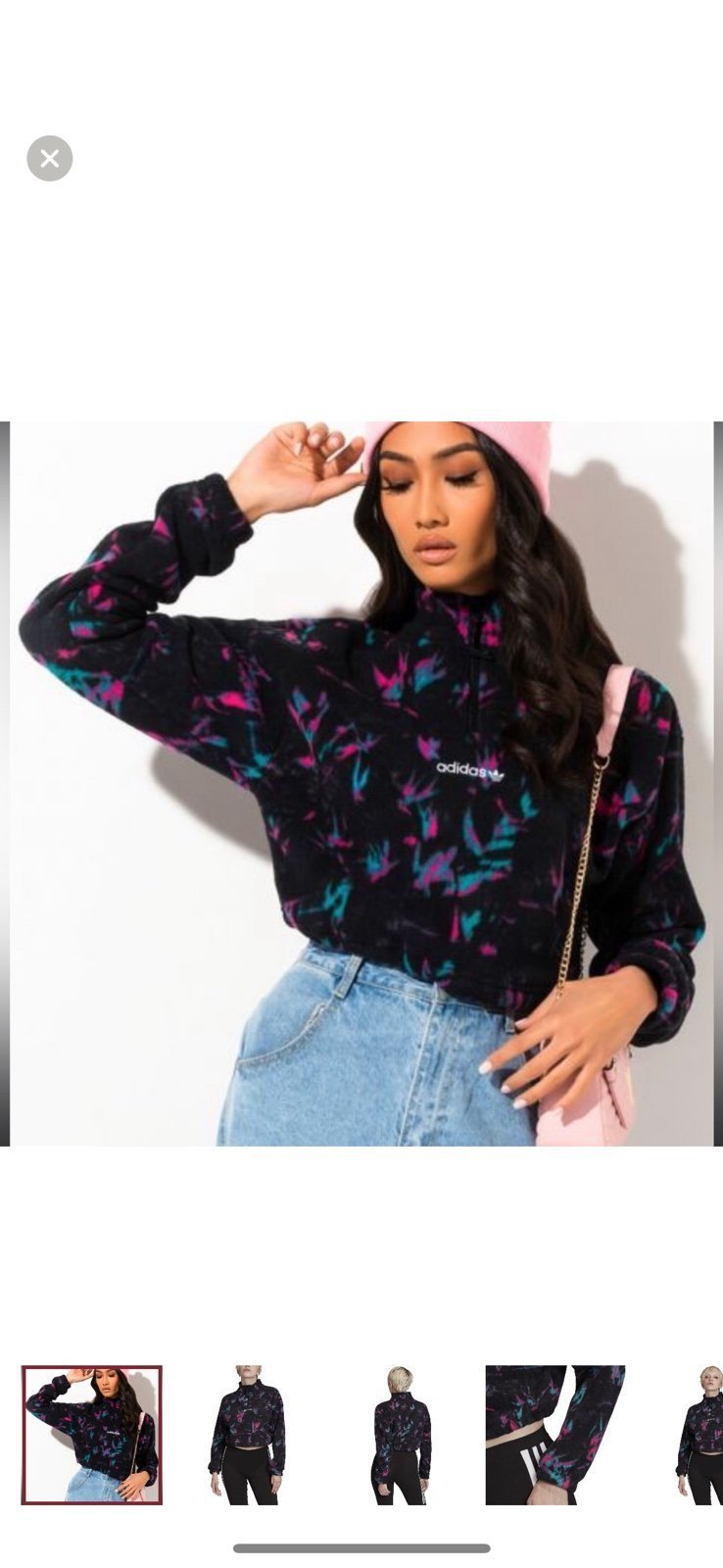 Adidas Originals Half Zip Polar Fleece Sweatshirt Cropped Sweater Top