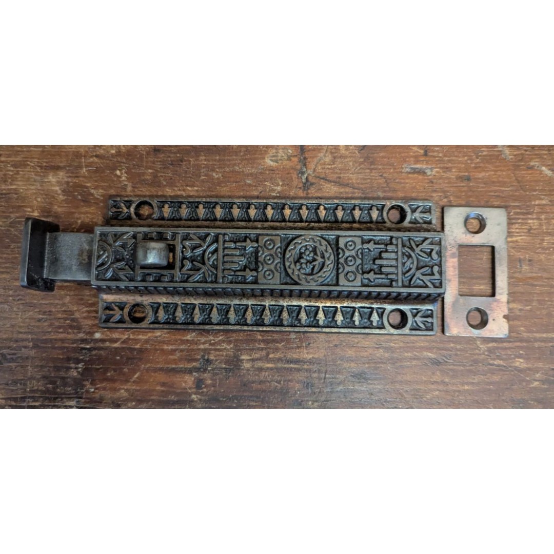Victorian 5.25 Spring Loaded Latching Slide Bolt Cast Iron Door Latch #2