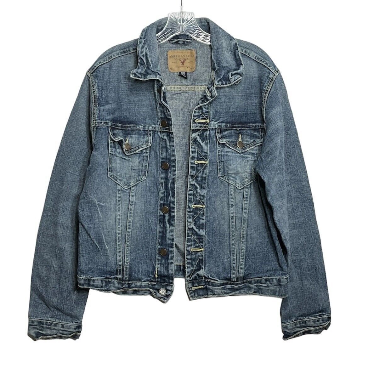 American Eagle Outfitters Mens Denim Jean Trucker Jacket Size M Button Front