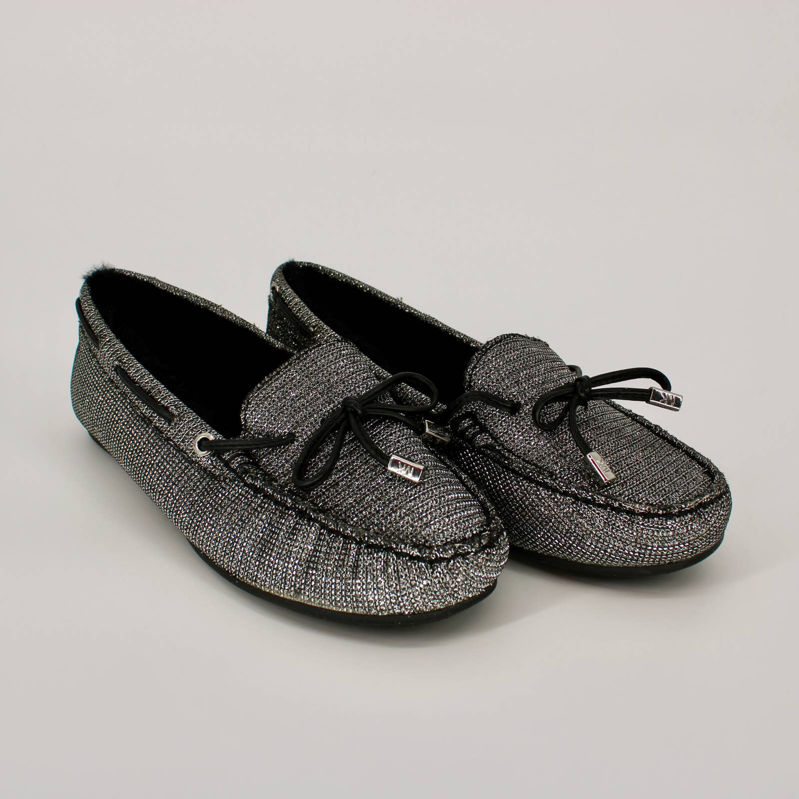 Michael Kors Sutton Moccasins Silver Glitter Chain Women’s Size 5 NEW