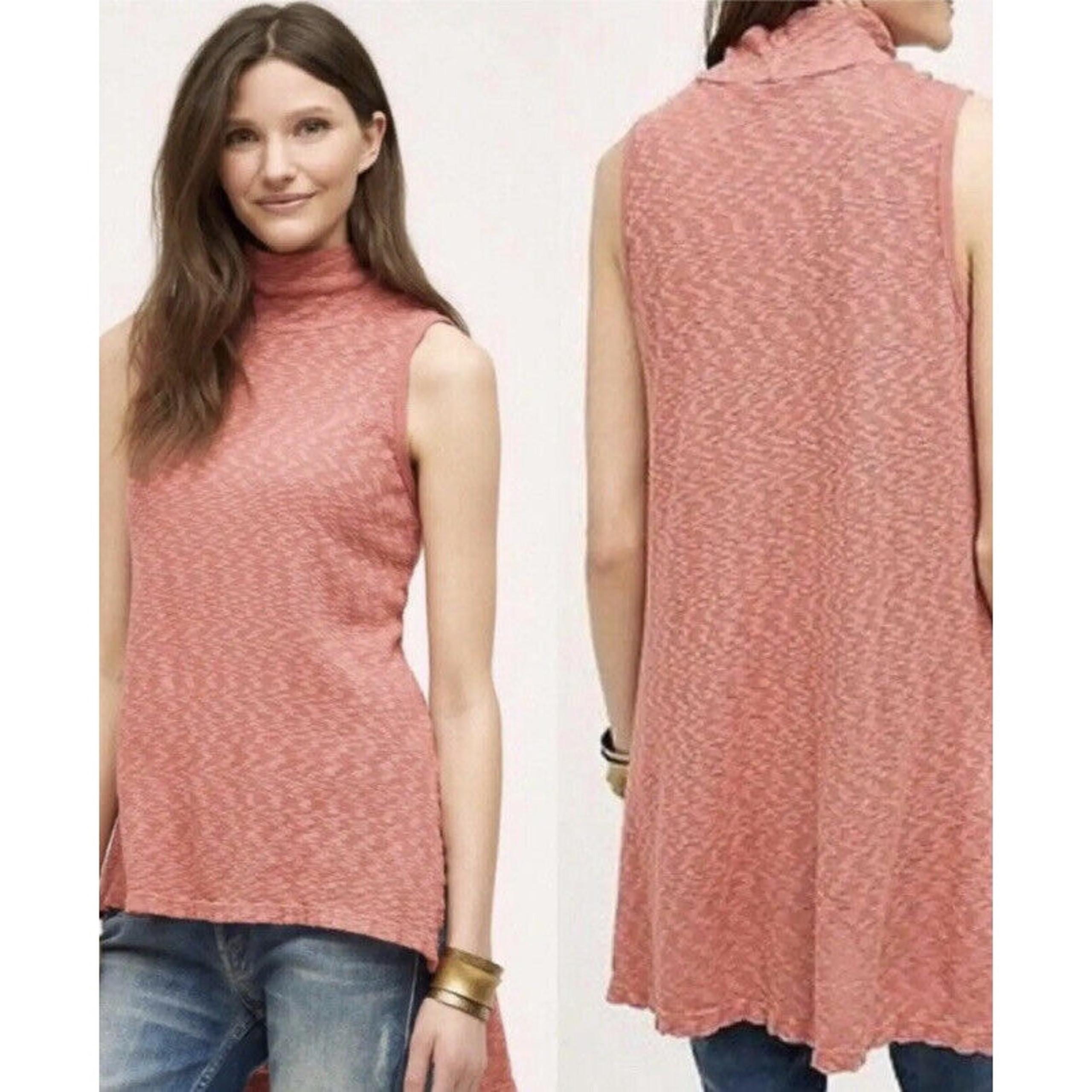 Anthropologie Left of Center Sleeveless Slub Knit Turtleneck Tunic Top Blouse M
