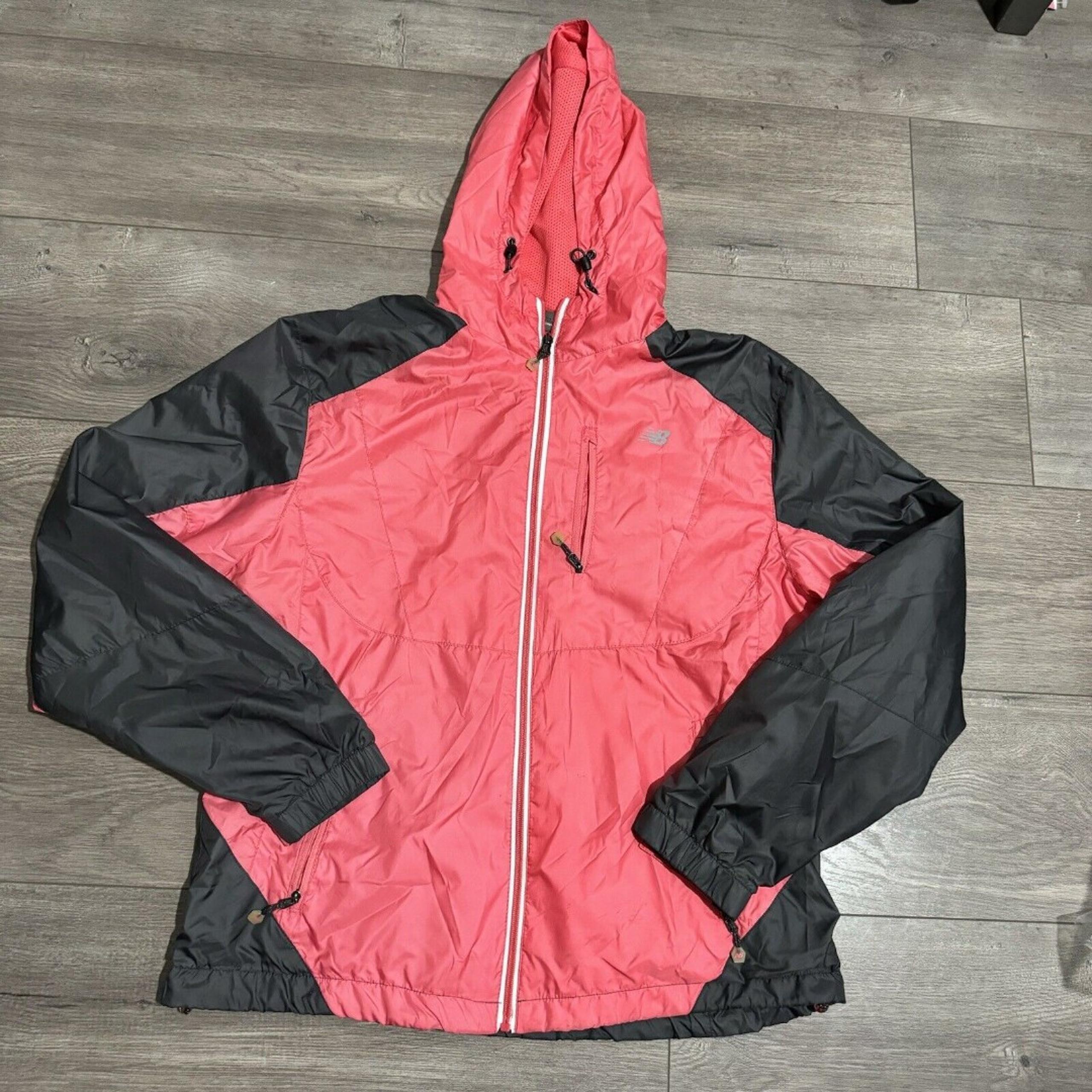 New Balance Rain Jacket Women's XL Windbreaker Zip Hoodie Reflective Pink Black