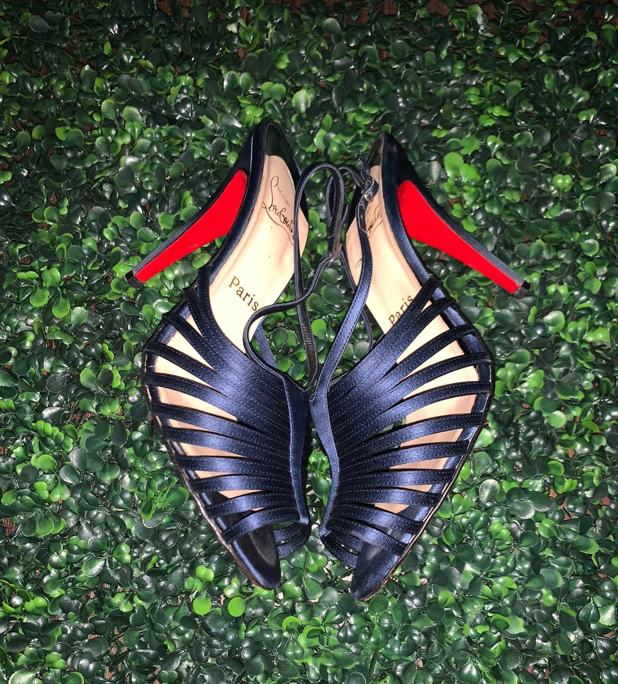 Christian Louboutin Navy Strap Heel Sand