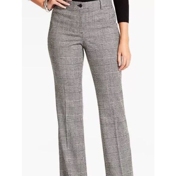 TALBOTS Black and White Wool Blend Plaid High Waisted Slightly Boot Cut Slacks S