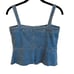 SKYLAR MADISON, MEDIUM WASH, STRETCHY DENIM, FRAYED BOTTOM SUMMER TOP. SIZE M