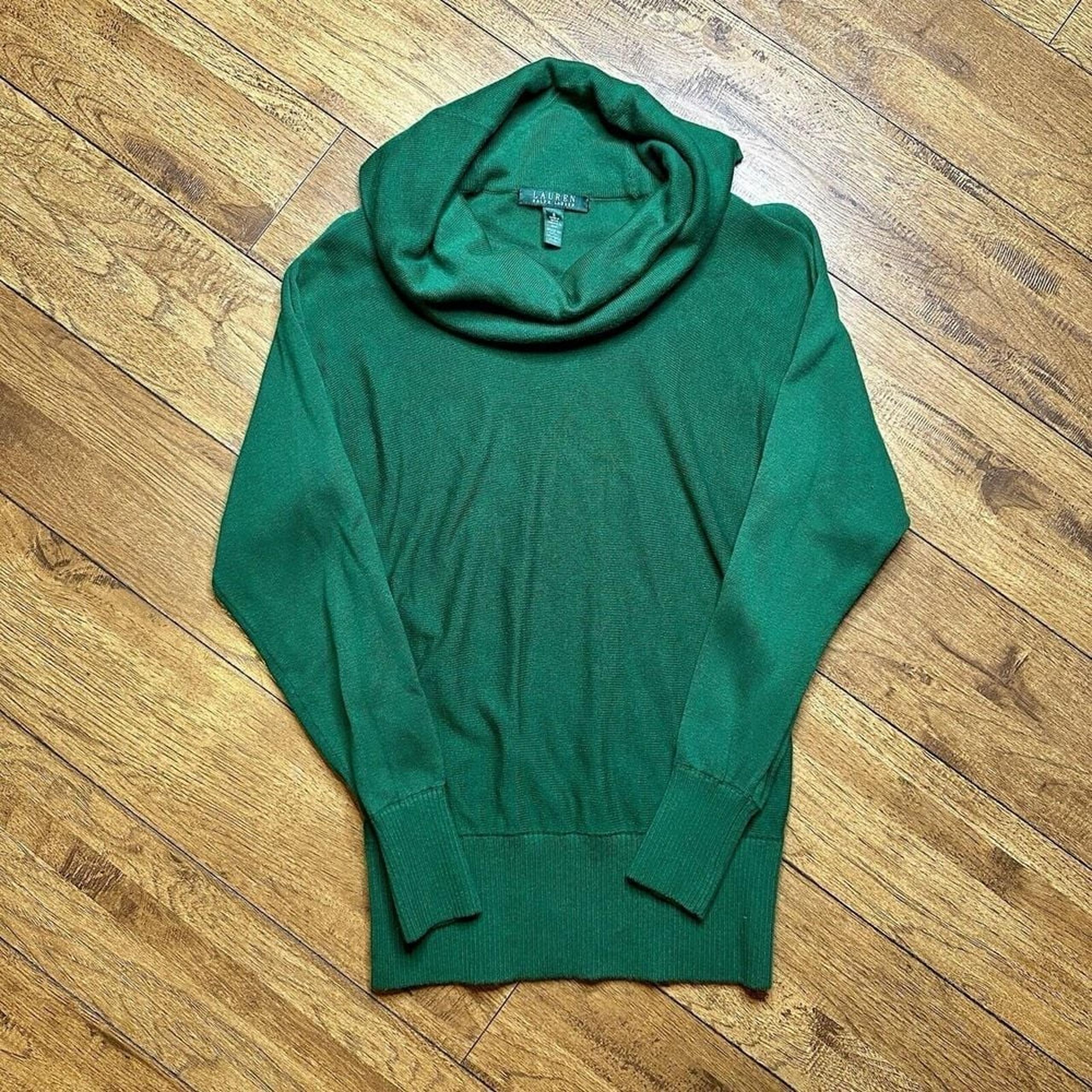 Ralph Lauren LRL Womens Sweater Cowl Neck Green Cotton Modal Holiday Small