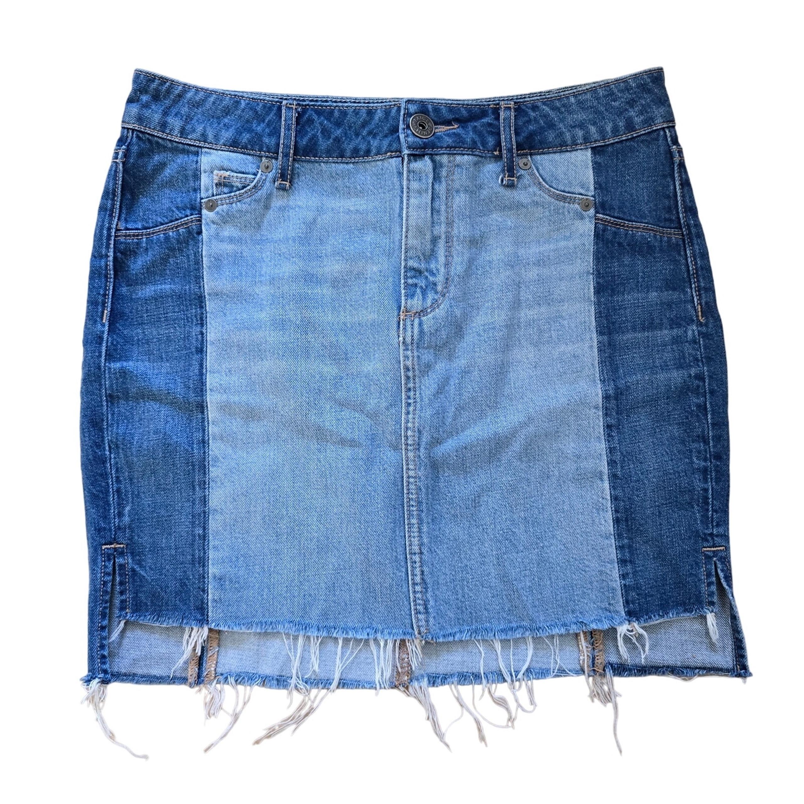 Paige Patchwork Frayed Denim Jean Mini Skirt 26 Boho Y2K