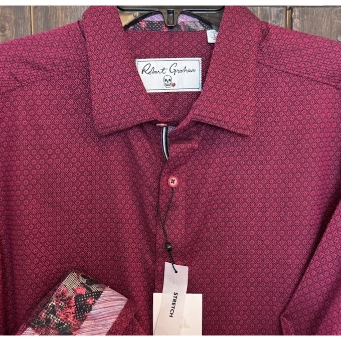 Robert Graham Large Metro Patterned Casual Button Down Shirt Raspberry Red NWT