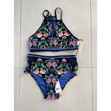 Nanette Lepore Swim Bikini Floral Damask Lace up Swimwear