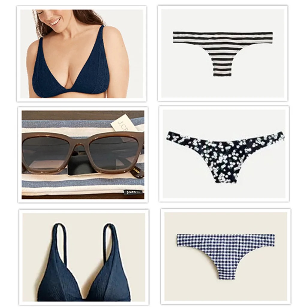 NWT XXL Navy Beach Bundle 2 Pc SWIMSUIT Halter + 3 Bikini Bottoms, Sunnies JCREW