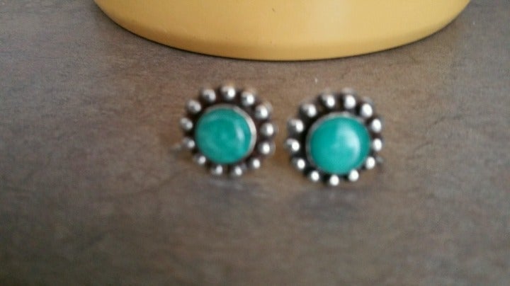 Vintage Turquoise Earrings Silver Screw Back Ear Candy