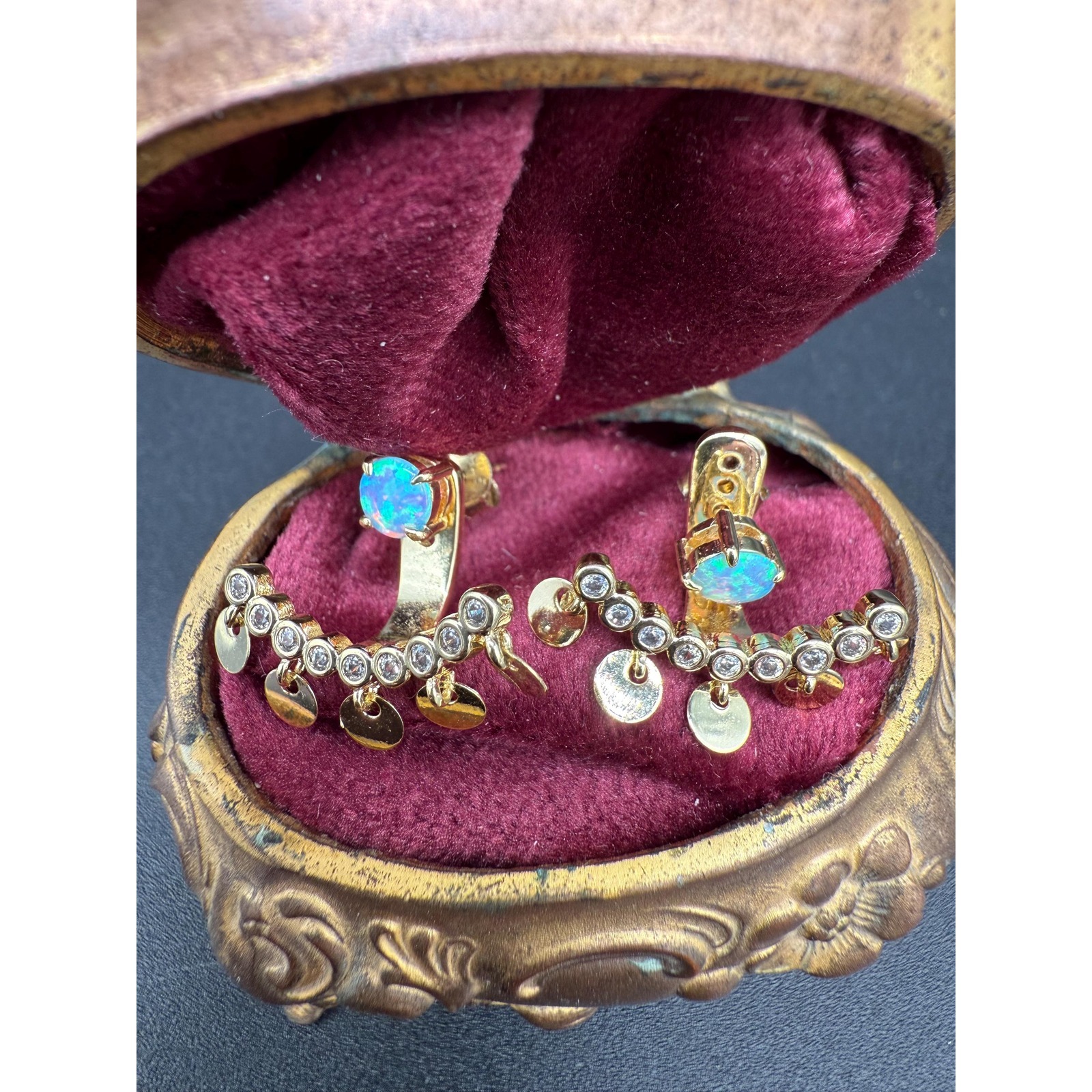 Melinda Maria Opal Ear Cuffs 925 Silver Gold Plated Drop Dangle Jacket Earrings