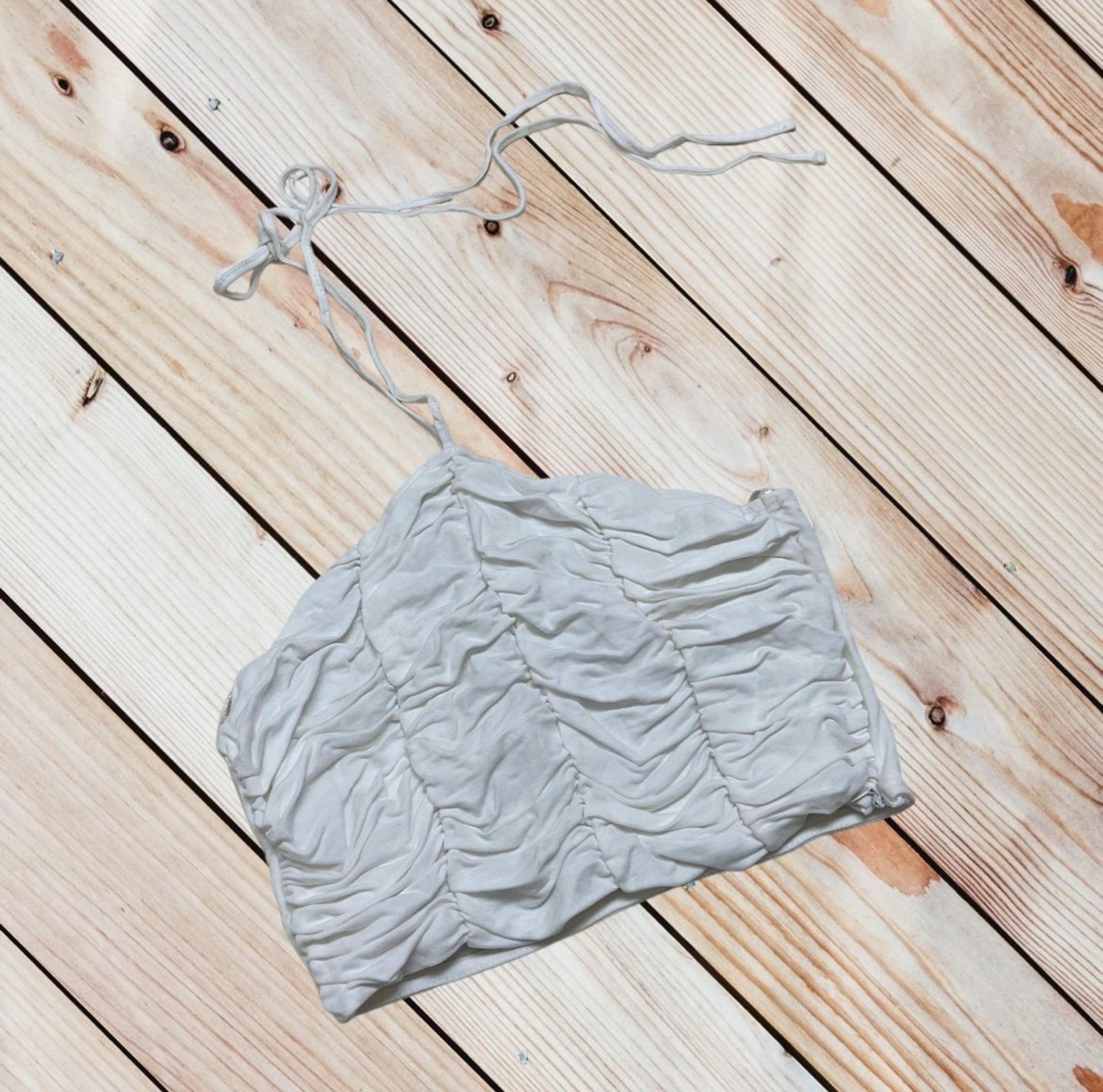 Zara S white ruched cropped halter top
