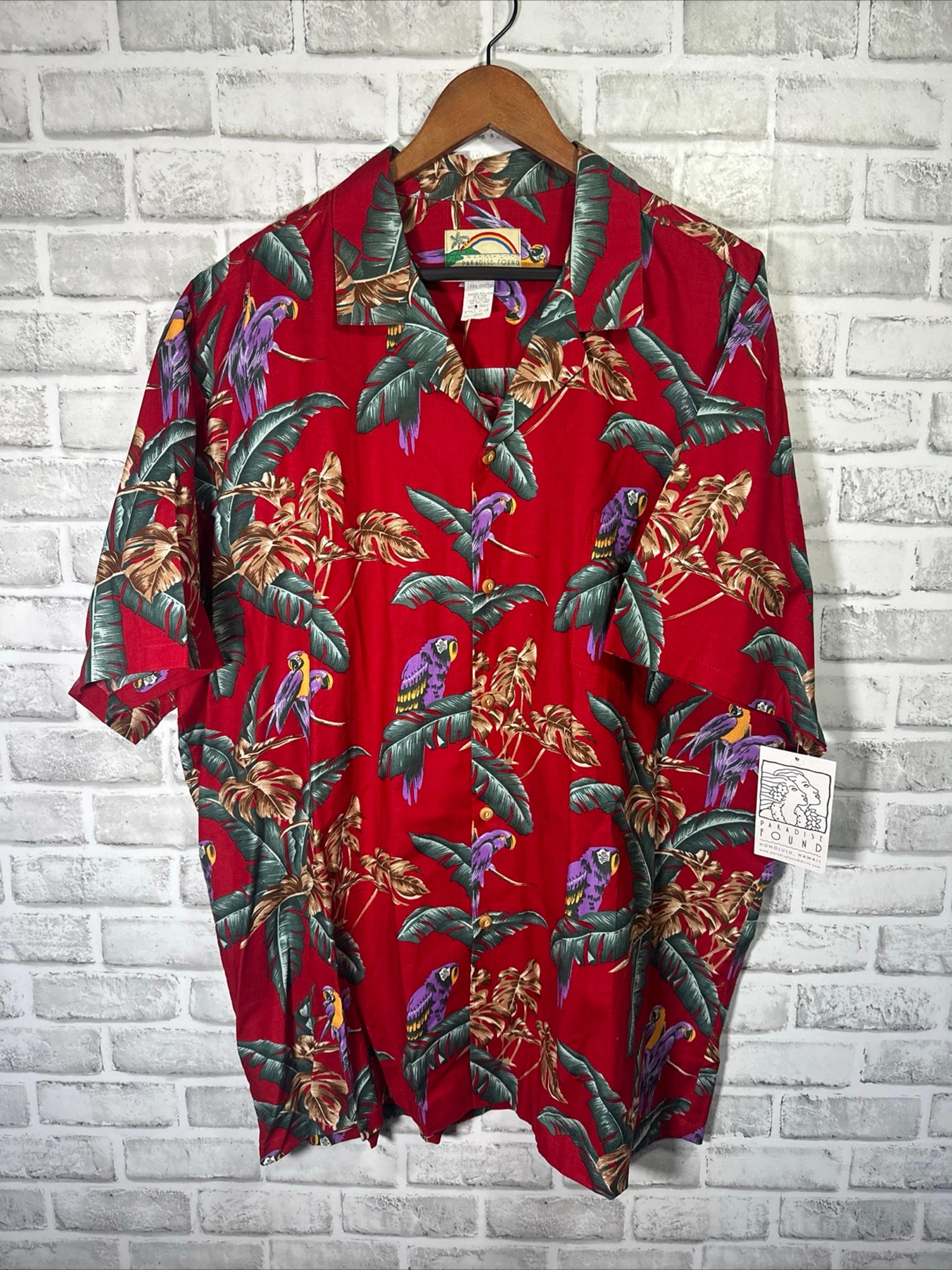 Paradise Found Magnum P. I. Jungle PARROT Red Hawaiian Shirt MENS 2XL