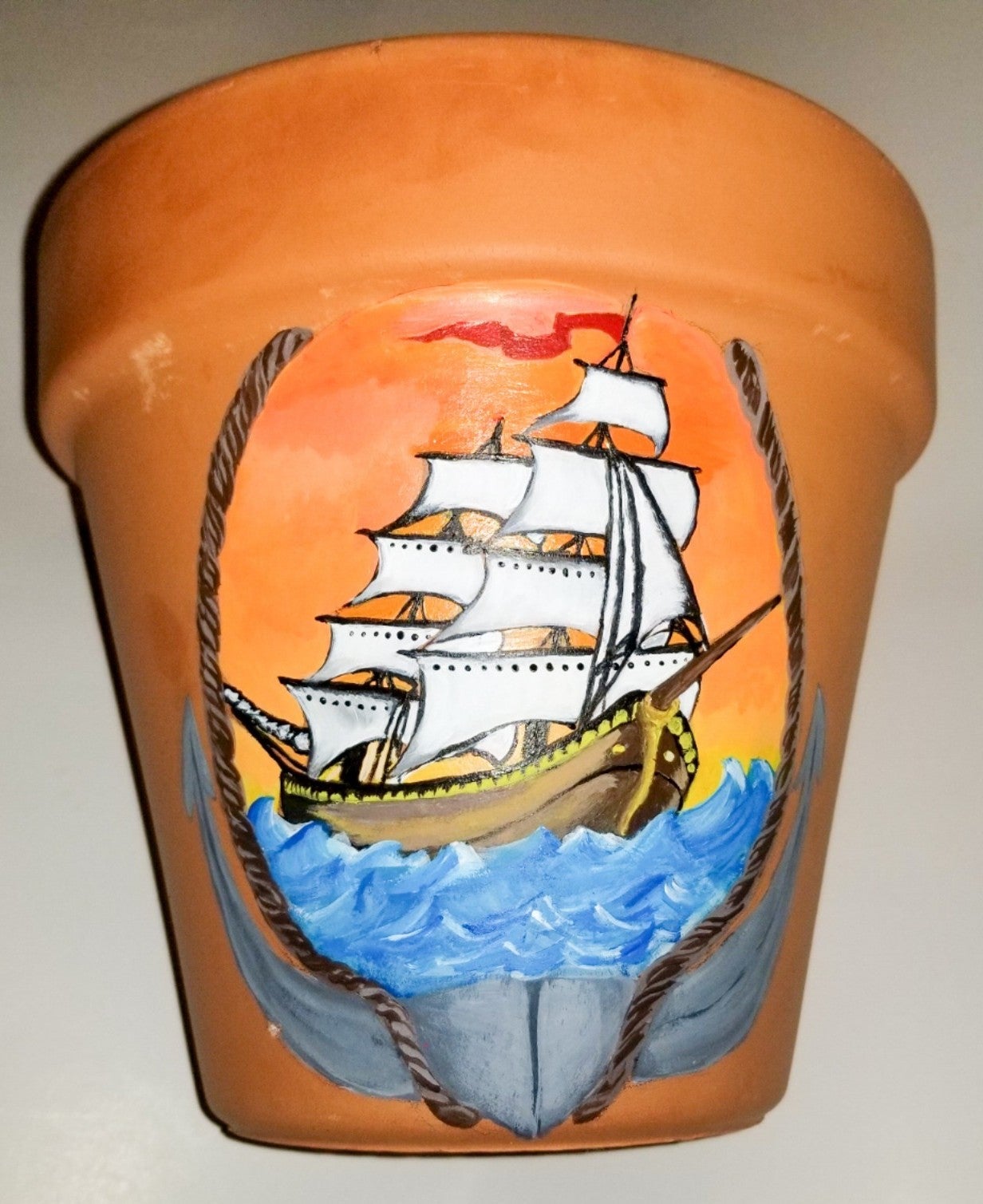 Ship and anchor terracotta plant pot