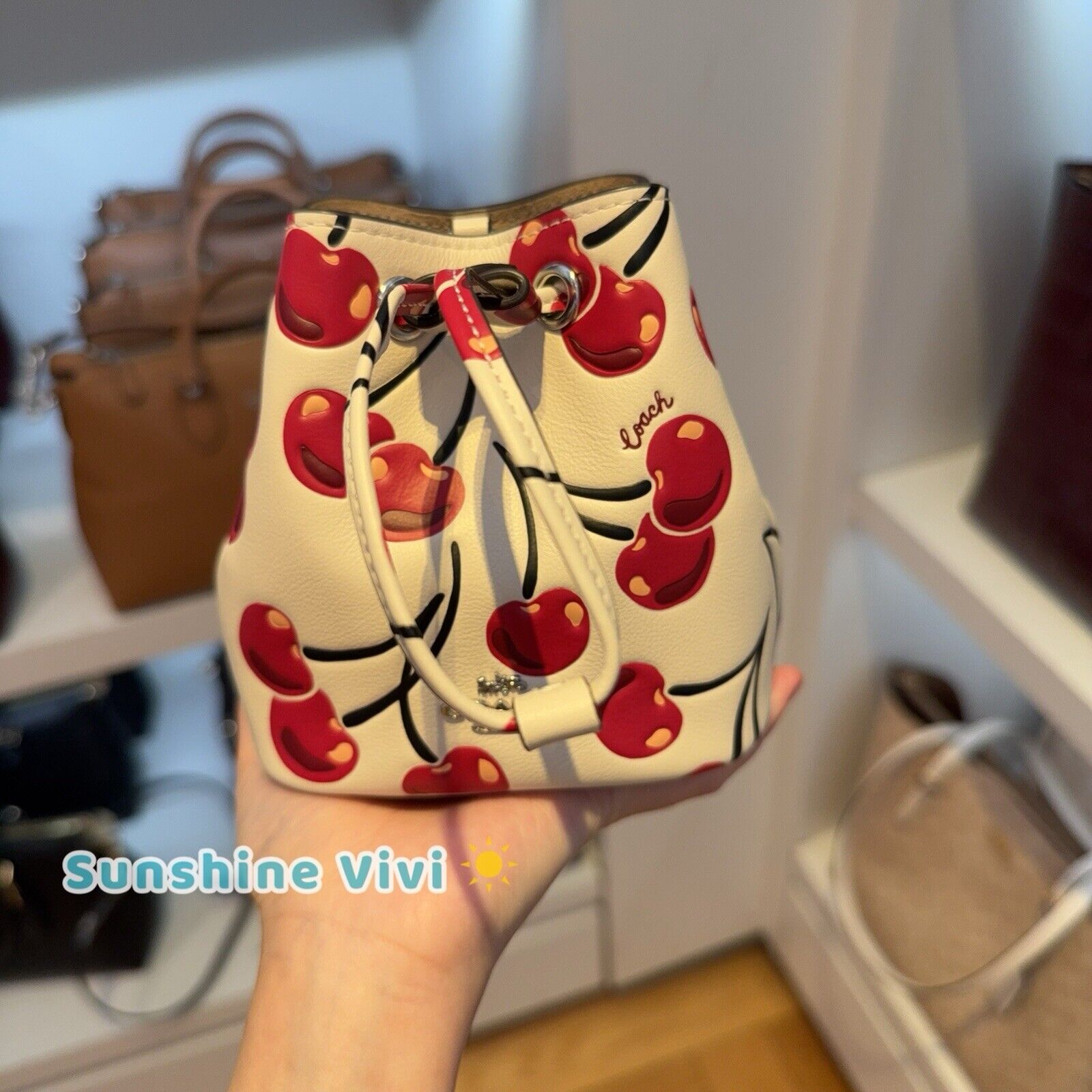 NWT Limited Coach Drawstring Wristlet With Cherry Print CZ030