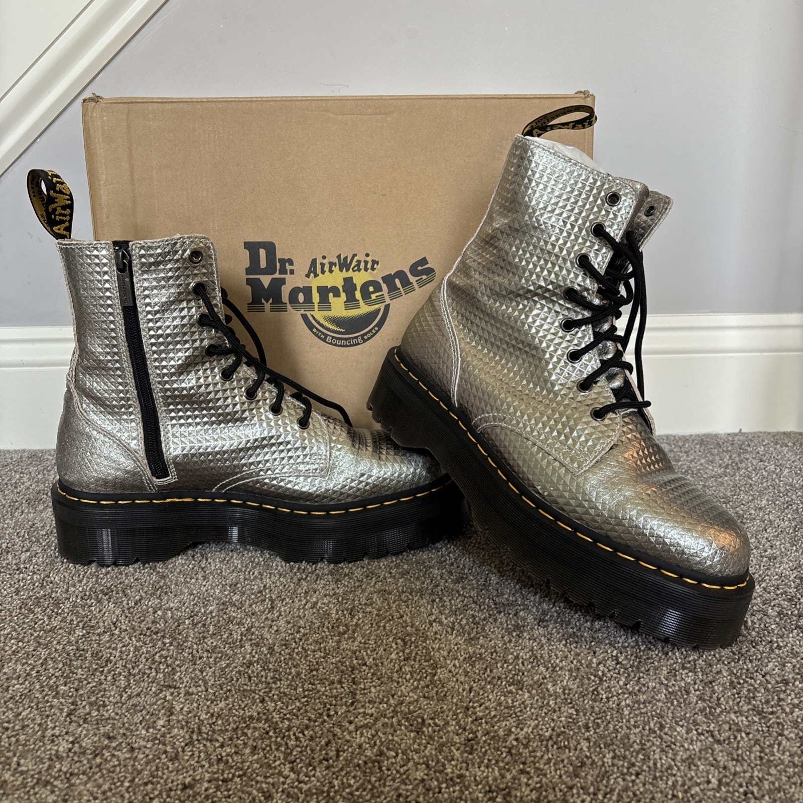 Dr. Martens Jadon Silver Women's Size 12 Stud Embossed Platform Combat Boots