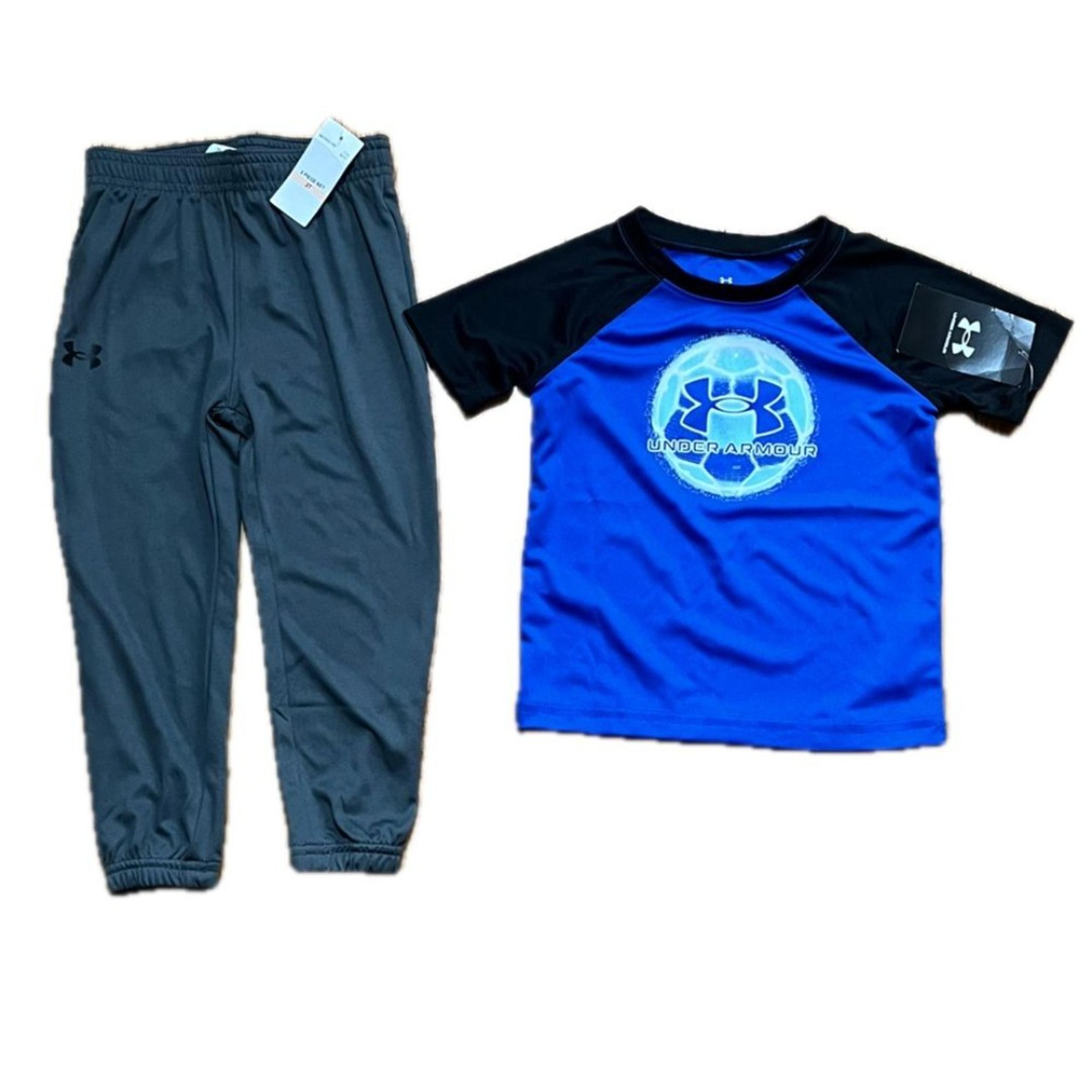 Under Armour Boy’s Grey Jogger and Blue and Black Shirt Set Size 2T