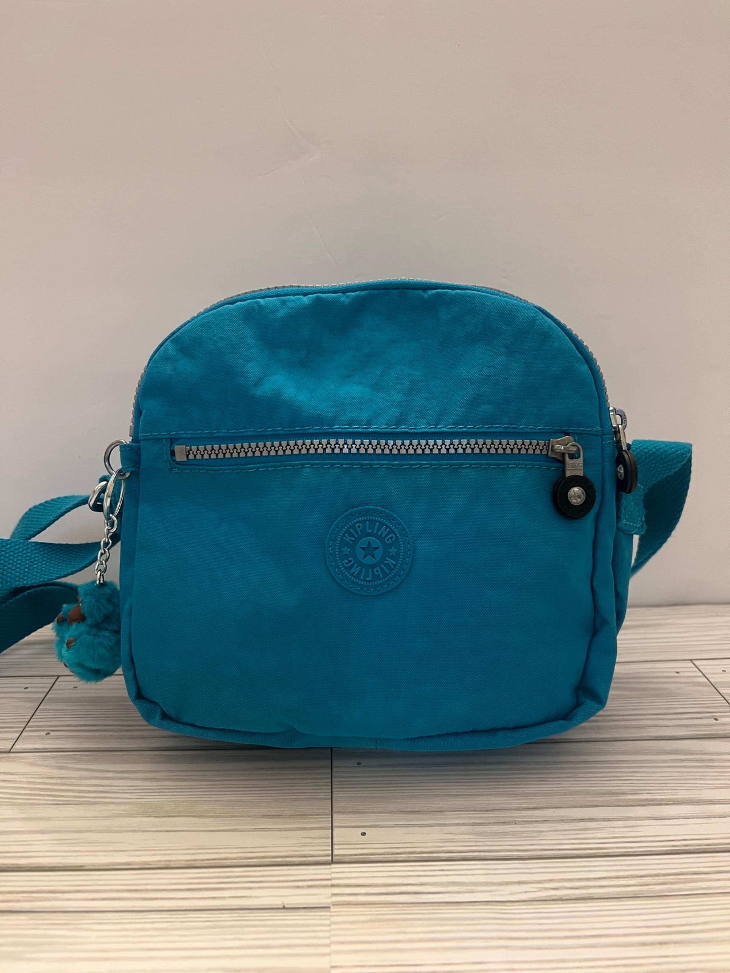Kipling Sebastian Crossbody Bag Purse Turquoise Blue Keychain Charm - Kiplling
